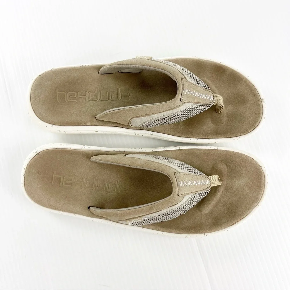 Hey Dude Flinn Sox Brown Slip On Thong Flip Flop Sandals Shoes - Picture 4 of 6